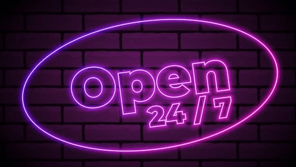 7/24 merchandise open neon sign